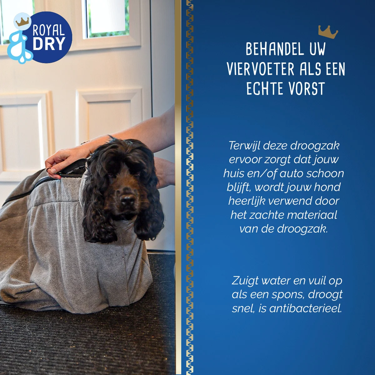Sacco asciugante per cani in microfibra M, lunghezza del dorso 60 cm – Royal Dry Doggy Bag - immagine 6