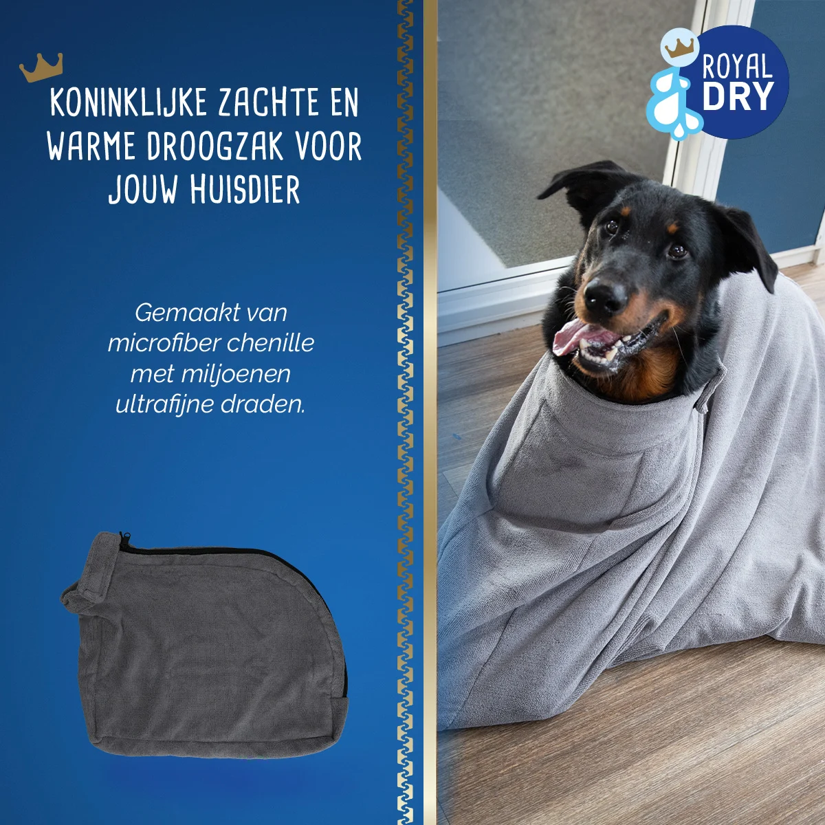 Sacco asciugacane in microfibra L, lunghezza della schiena 75 cm – Royal Dry Doggy Bag - immagine 5