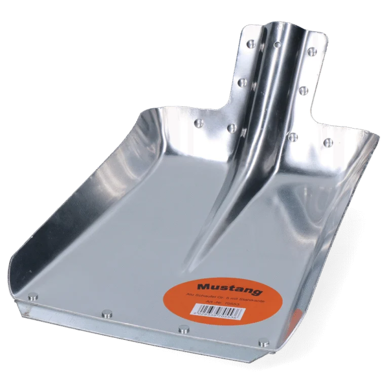 Pala in alluminio con striscia antiusura in acciaio, larga 27 cm, senza manico – Mustang
