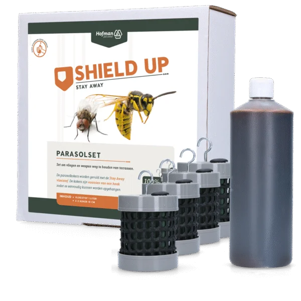 Set parasole contro mosche e vespe, 1 l di liquido e 4 tubi – Set parasole Shield Up Stay Away