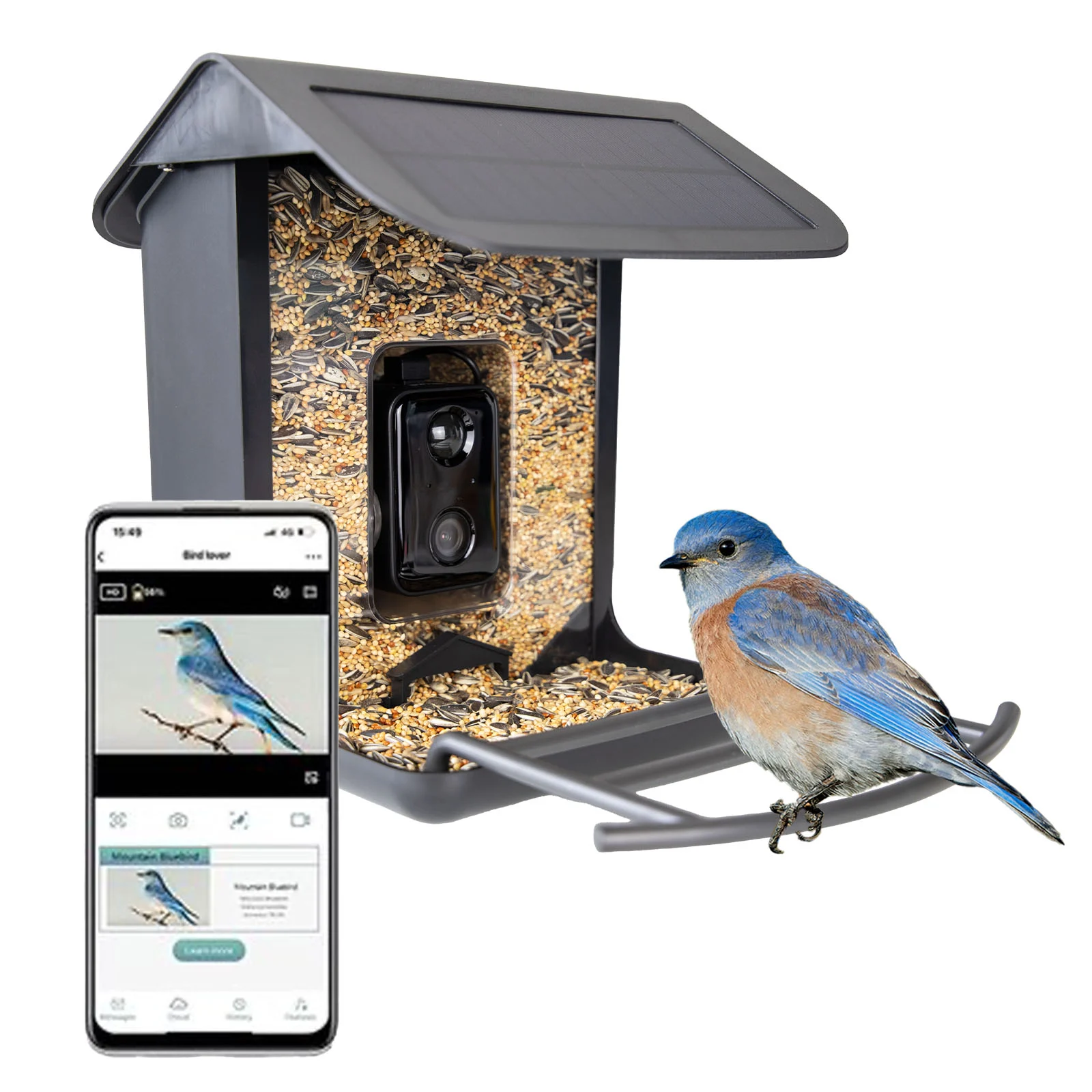 Mangiatoia per uccelli con telecamera e pannello solare, 1,5 l – Hofman Animal Care AI Bird Feeder - immagine 1