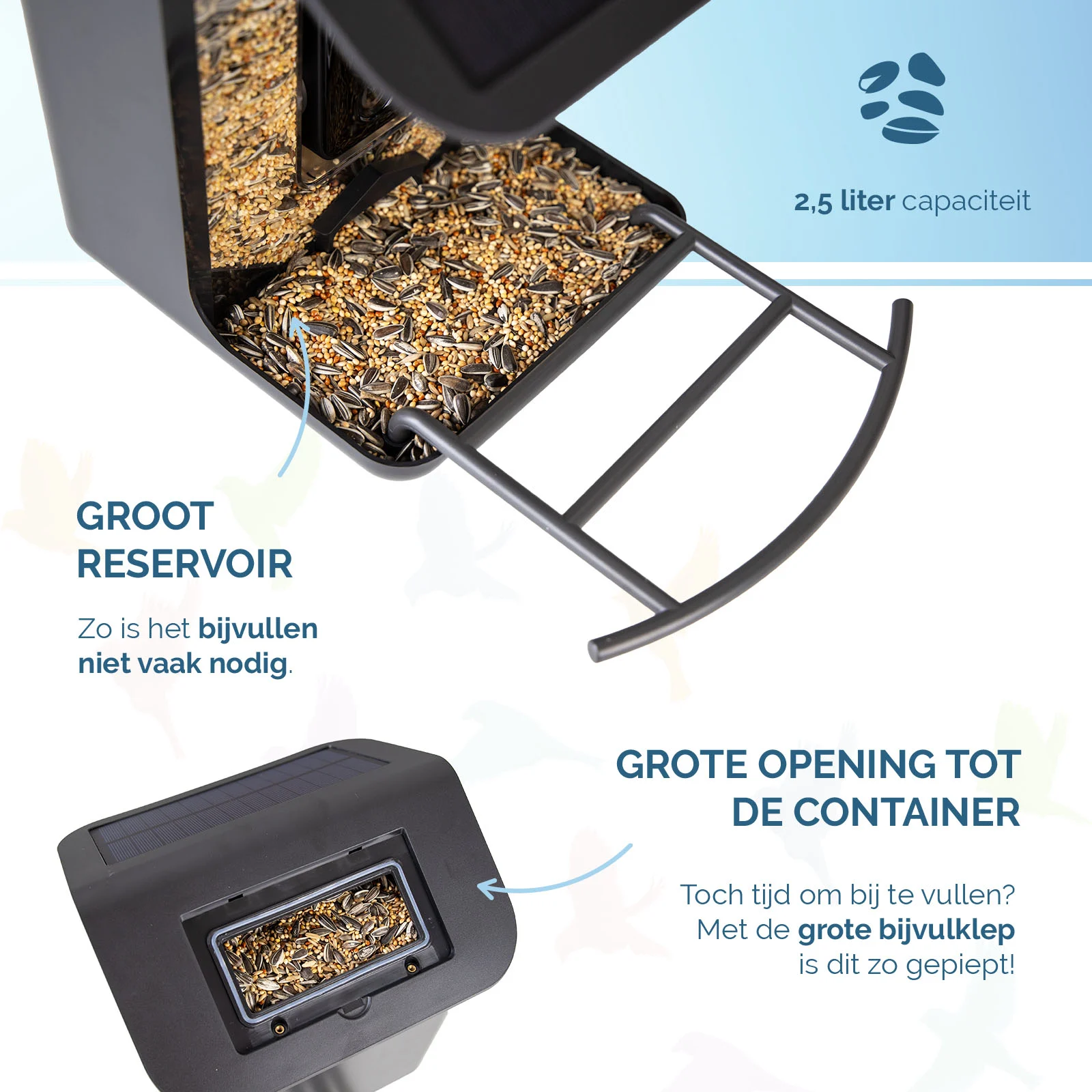 Mangiatoia per uccelli con telecamera e pannello solare, 1,5 l – Hofman Animal Care AI Bird Feeder - immagine 4