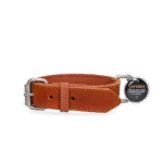 Collare in pelle per cani con medaglietta digitale, 60 cm, cognac – Spotted! Pro