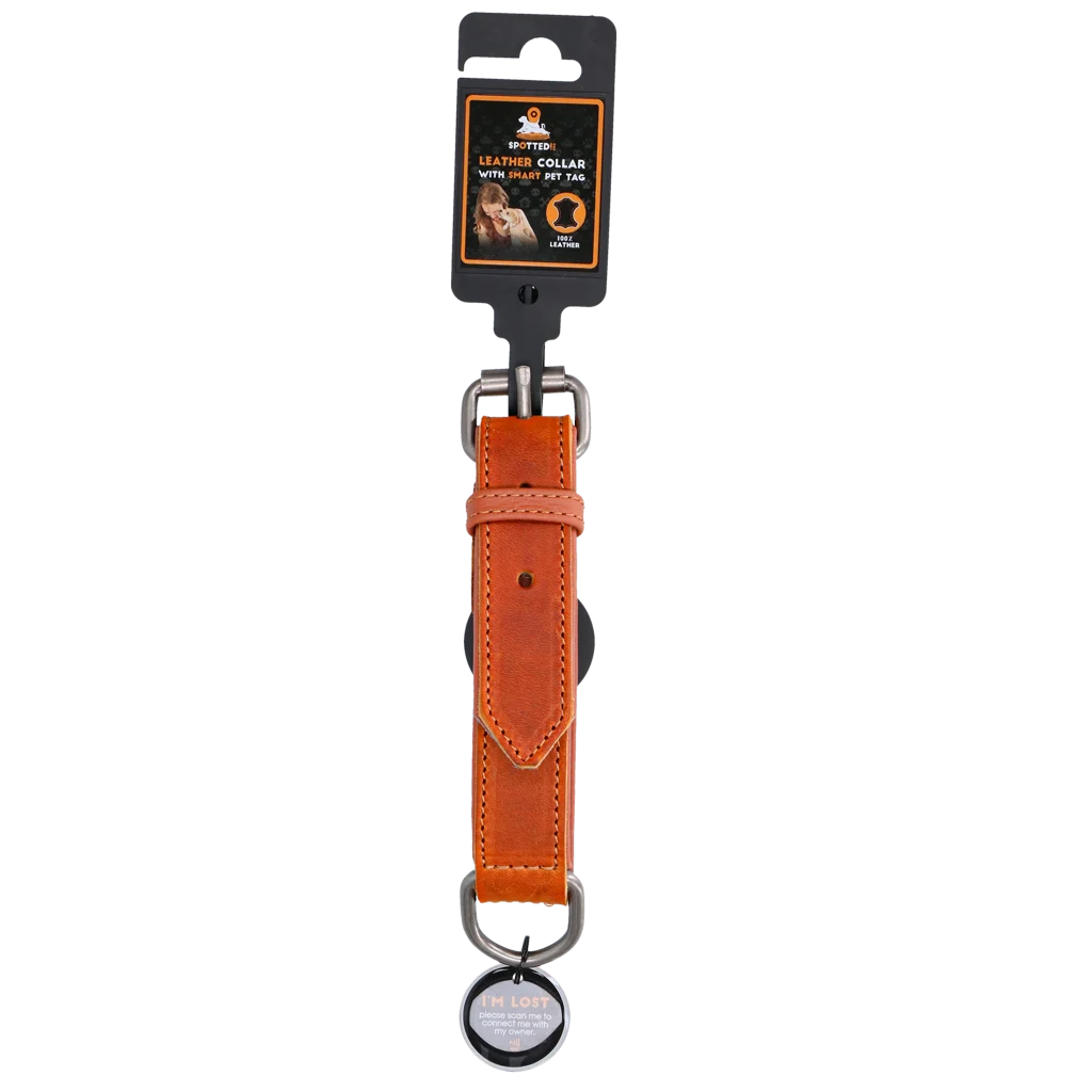 Collare in pelle per cani con medaglietta digitale, 60 cm, cognac – Spotted! Pro - immagine 4