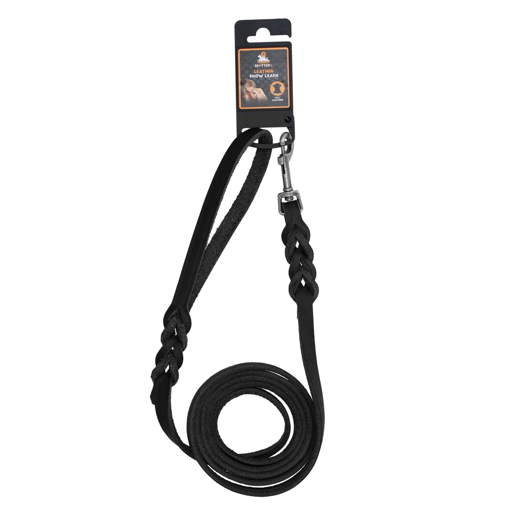 Guinzaglio da esposizione per cani in pelle con moschettone, nero, 180 cm x 12 mm – Spotted! Pro - immagine 2