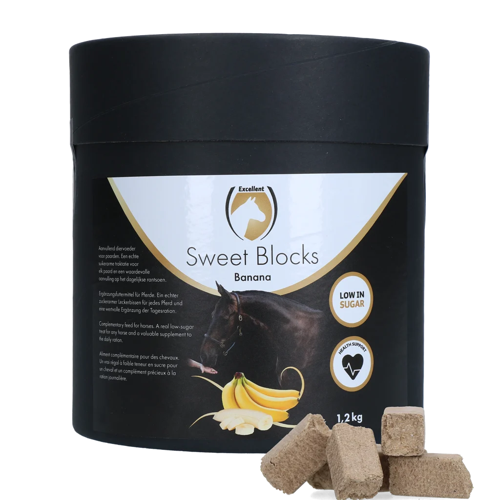 Snack per cavalli alla banana, a basso contenuto di zuccheri, 1,2 kg – Excellent Horse Sweet Blocks - immagine 1
