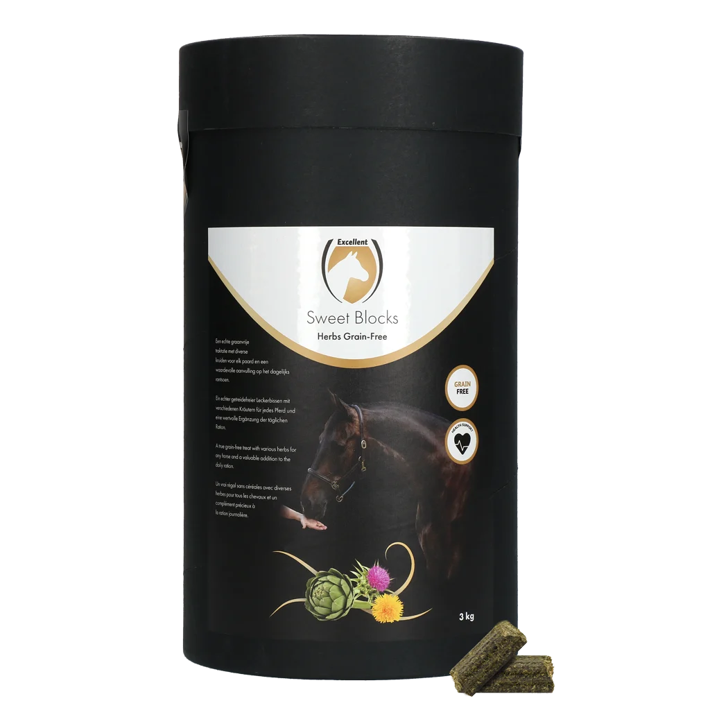Premietti per cavalli alle erbe, senza cereali, 3 kg – Excellent Horse Sweet Blocks Grain-Free Herbs - immagine 1