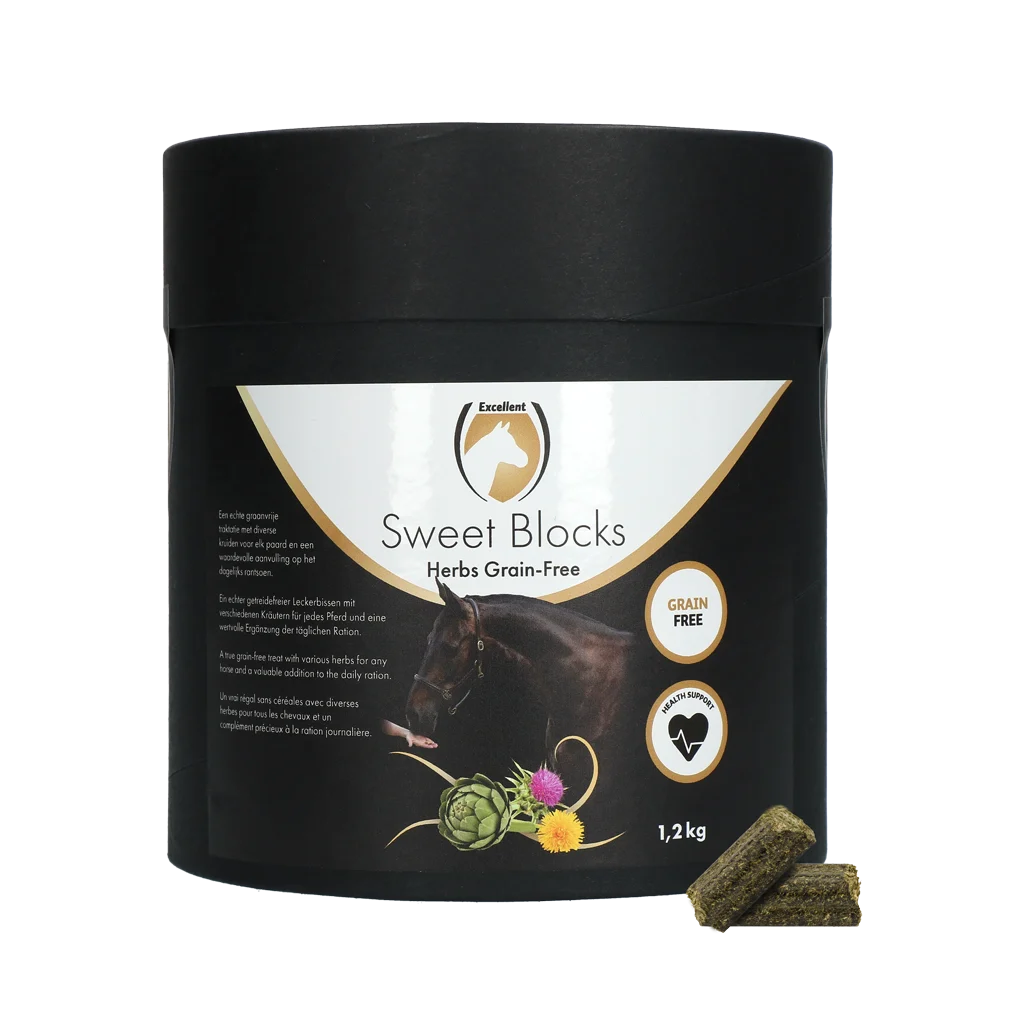 SWEE007ADE.png Snack per cavalli alle erbe, senza cereali, 1,2 kg – Excellent Horse Sweet Blocks Grain-Free - immagine 1