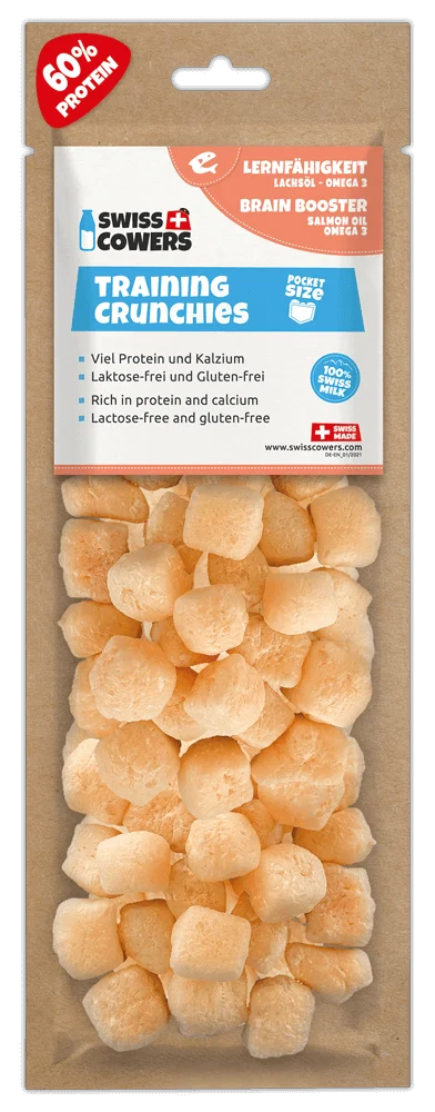 Snack da addestramento per cani al formaggio con olio di salmone, 30 premi – SwissCowers Cheese Crunchies Training Brain Booster - immagine 1