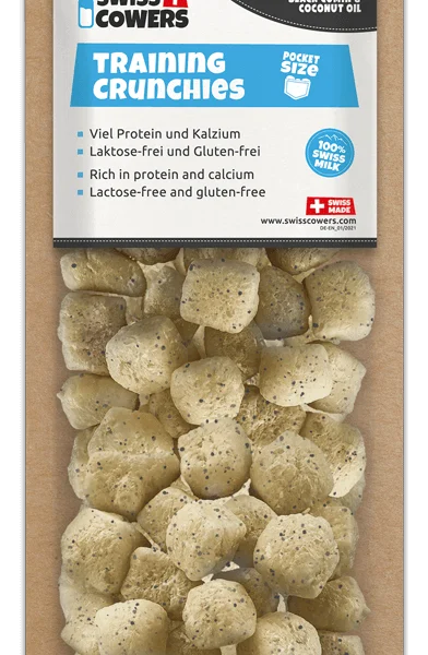 Snack al formaggio per l’addestramento dei cani con cumino nero e olio di cocco, 30 premietti – SwissCowers Cheese Crunchies Training Anti-Parasite