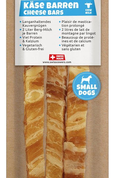 Bastoncino di formaggio per cani al bacon, senza lattosio – SwissCowers Cheese Bars Bacon S