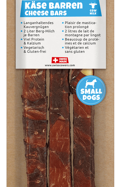 Bastoncino di formaggio per cani con manzo, senza lattosio – SwissCowers Cheese Bars Black Angus S