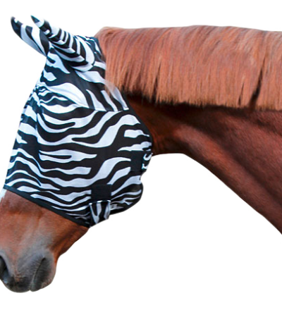 Maschera antimosche per cavalli con protezione per le orecchie, fantasia zebra, Cob