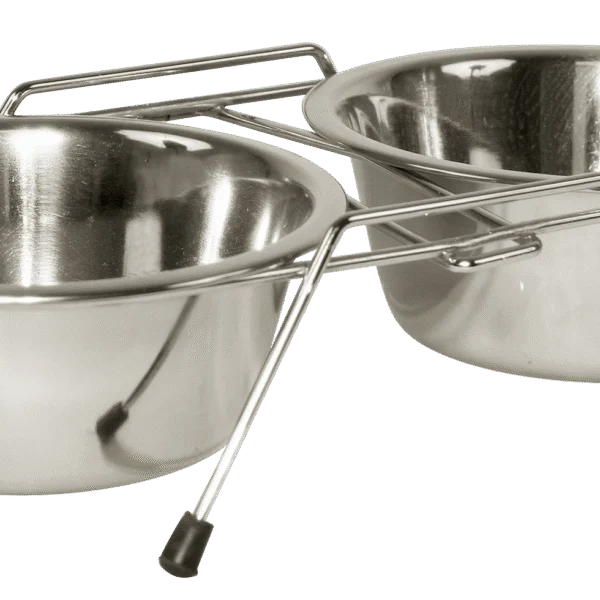 Ciotola doppia in acciaio inox con supporto, 2 x 450 ml