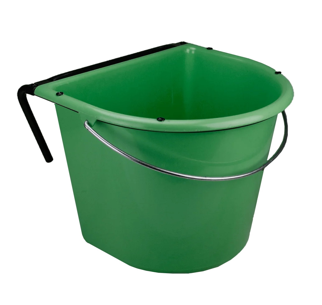Mangiatoia sospesa per cavalli con manico in metallo, 15 l, verde scuro – Vplast - immagine 2