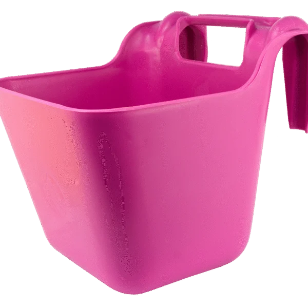 Mangiatoia sospesa per cavalli con manico, 14 l, rosa – Ok-Plast