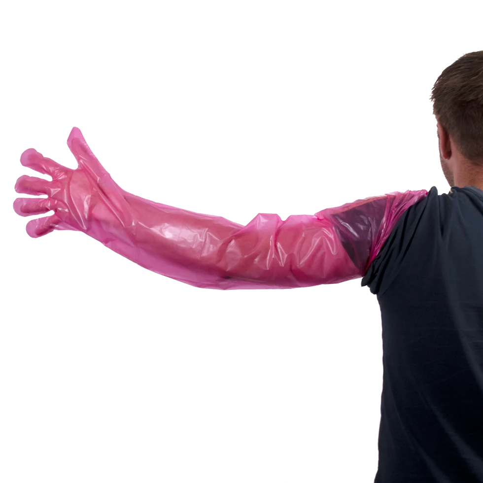 Guanto monouso per esami rettali, rosa, 90 cm, 100 pezzi – Hofman Animal Care Vet - immagine 1
