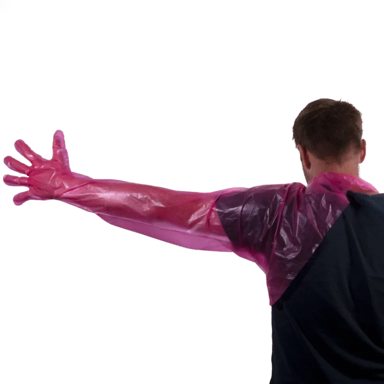 Guanto monouso con protezione per la spalla, rosa, 90 cm, 50 pezzi – Hofman Animal Care modello spalla