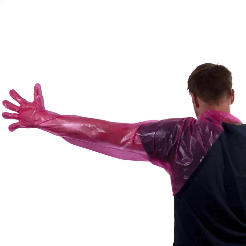 Guanto monouso con protezione per la spalla, rosa, 90 cm, 50 pezzi – Hofman Animal Care modello spalla - immagine 1