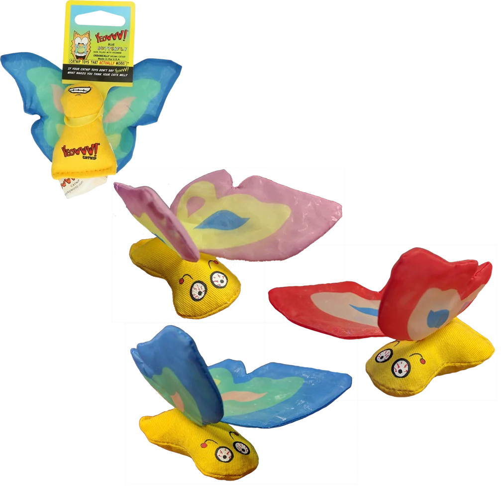 Farfalla giocattolo per gatti con erba gatta e ali fruscianti, 13 x 6 cm, rossa – Yeowww! Butterfly - immagine 2