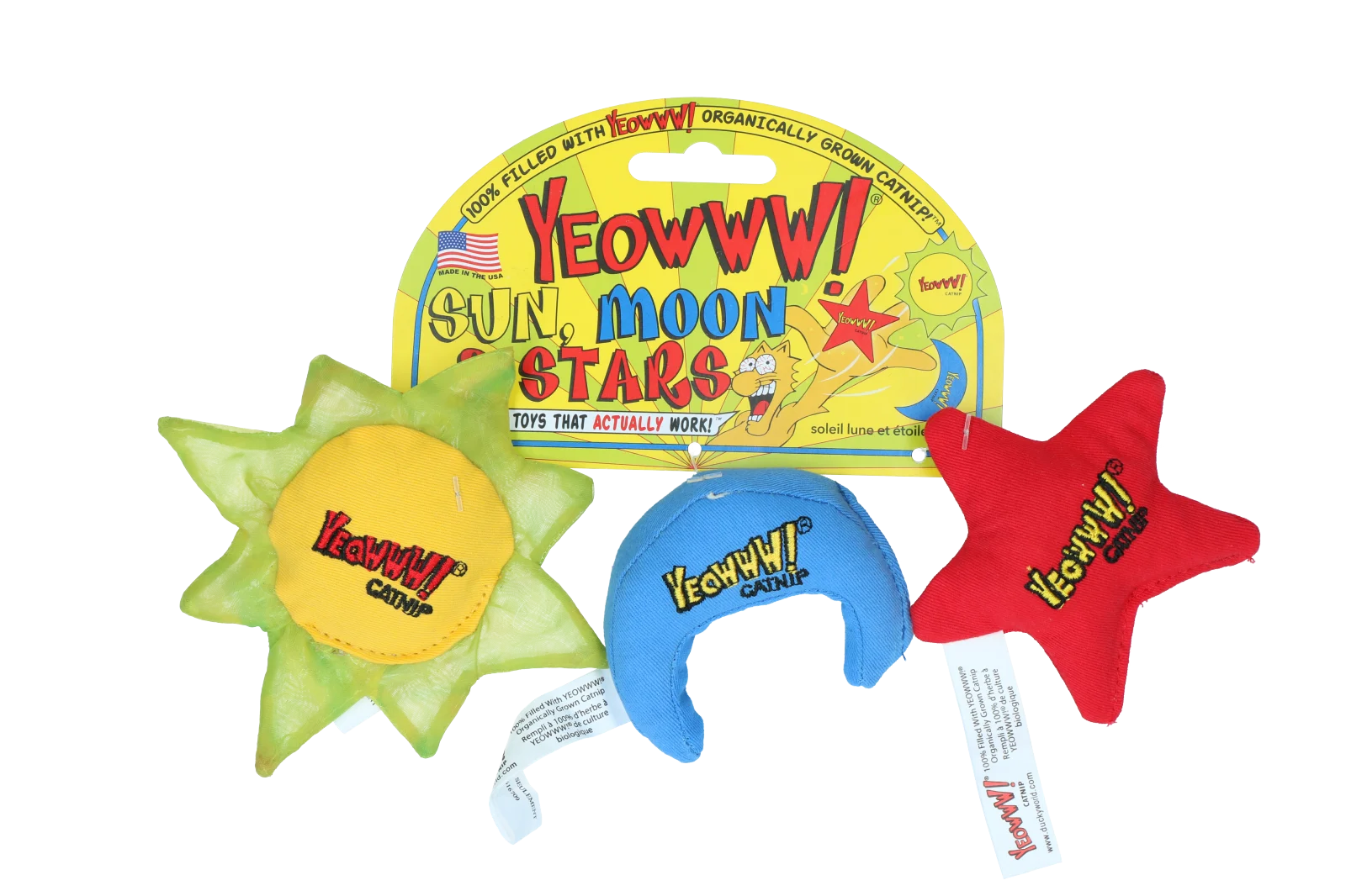 Gioco per gatti Sole, Luna e Stelle con erba gatta, 3 pezzi da circa 8 a 10 cm – Yeowww! Sun Moon and Stars - immagine 2