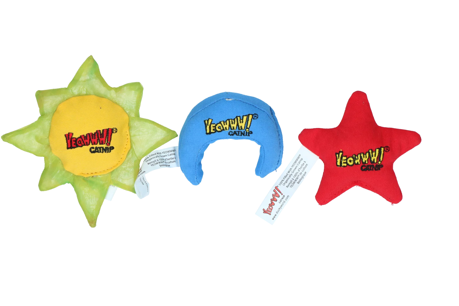 Gioco per gatti Sole, Luna e Stelle con erba gatta, 3 pezzi da circa 8 a 10 cm – Yeowww! Sun Moon and Stars - immagine 1