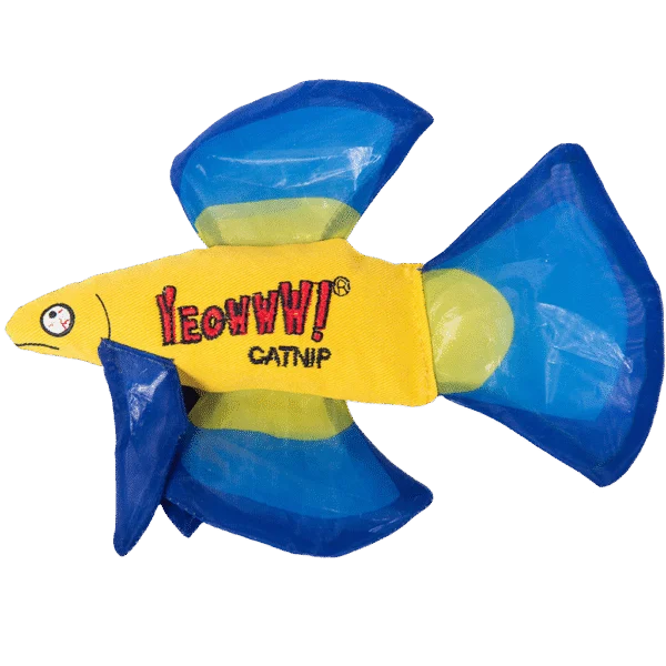 Pesce gioco per gatti con erba gatta e pinne fruscianti, blu, 17 x 12 cm – Yeowww! Mo Betta Fish