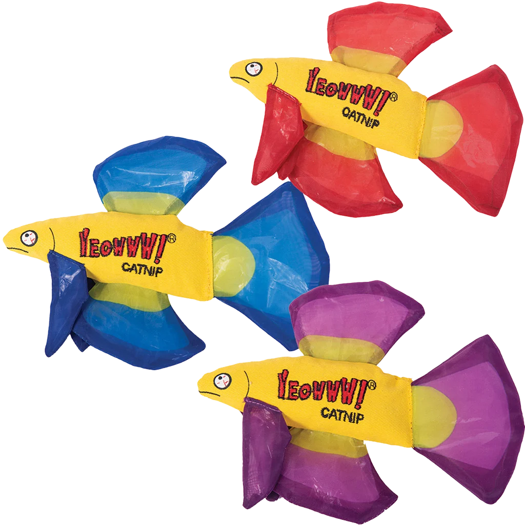 Pesce gioco per gatti con erba gatta e pinne fruscianti, blu, 17 x 12 cm – Yeowww! Mo Betta Fish - immagine 2