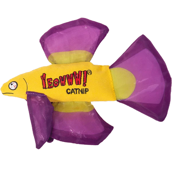 Pesce gioco per gatti con catnip e pinne fruscianti, viola, 17 x 12 cm – Yeowww! Mo Betta Fish