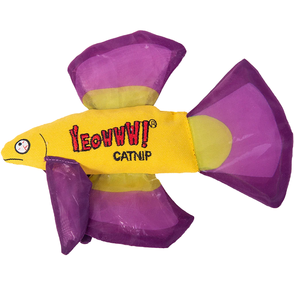 Pesce gioco per gatti con catnip e pinne fruscianti, viola, 17 x 12 cm – Yeowww! Mo Betta Fish - immagine 1