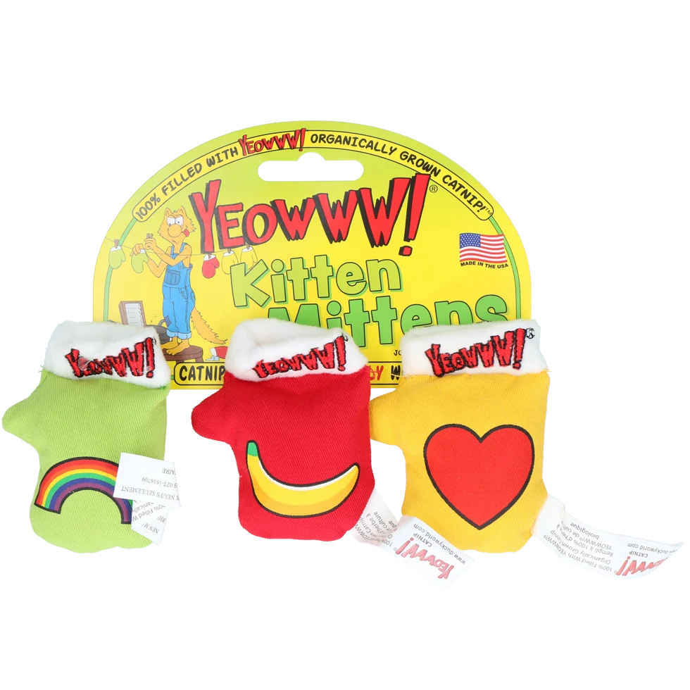 YEOW045A.png Guantini gioco per gatti con erba gatta, 3 pezzi, 8 cm – Yeowww! Kitten Mitten - immagine 1