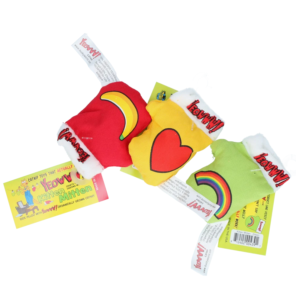 Guantini gioco per gatti con erba gatta, 30 pezzi in barattolo, 8 cm – Yeowww! Kitten Mittens - immagine 2