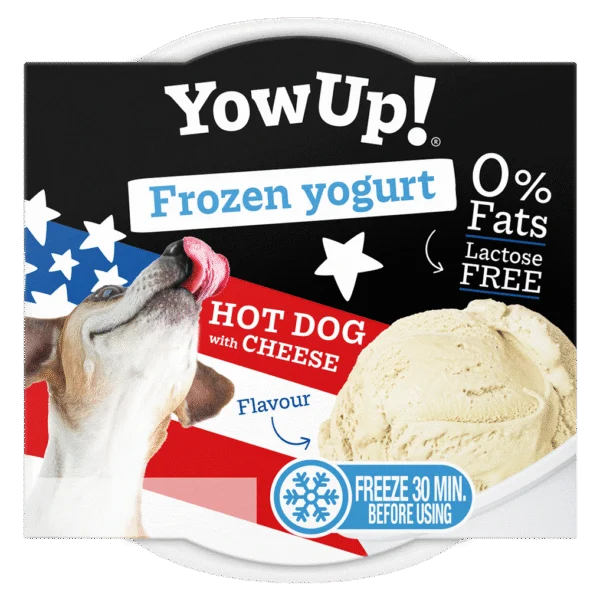 Snack allo yogurt da congelare per cani e gatti, hot dog al formaggio, 110 g – YowUp! Frozen Yoghurt Hot dog met Kaas