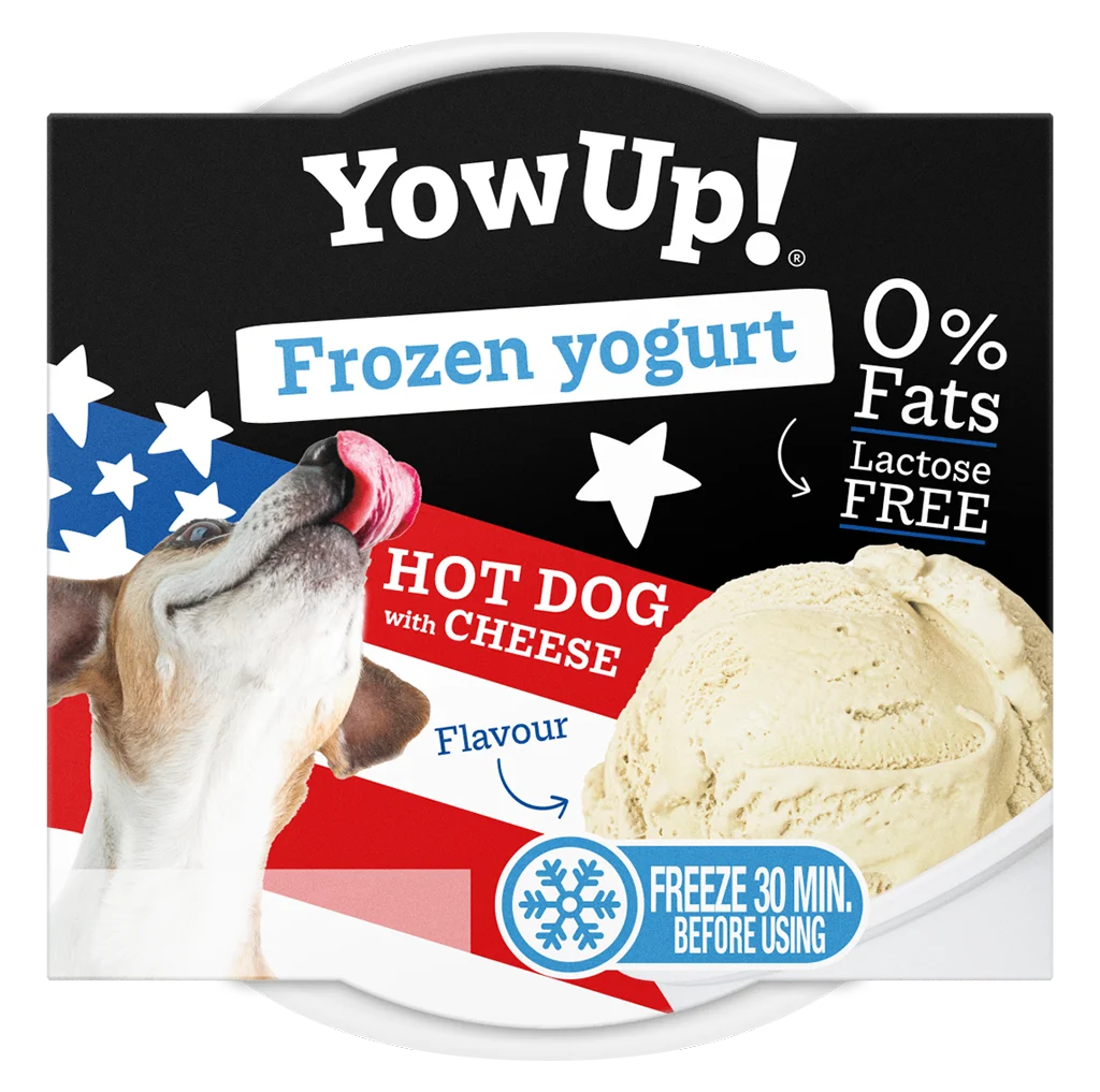 Snack allo yogurt da congelare per cani e gatti, hot dog al formaggio, 110 g – YowUp! Frozen Yoghurt Hot dog met Kaas - immagine 1