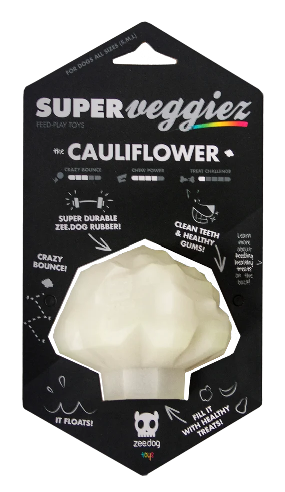 Gioco per cani in TPR con apertura per snack, galleggiante – Zee.dog Super Veggiez The Cauliflower - immagine 1