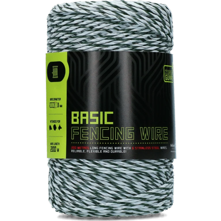 Filo per recinzione elettrica 3 mm, bianco con verde scuro, 200 m – ZoneGuard Basic