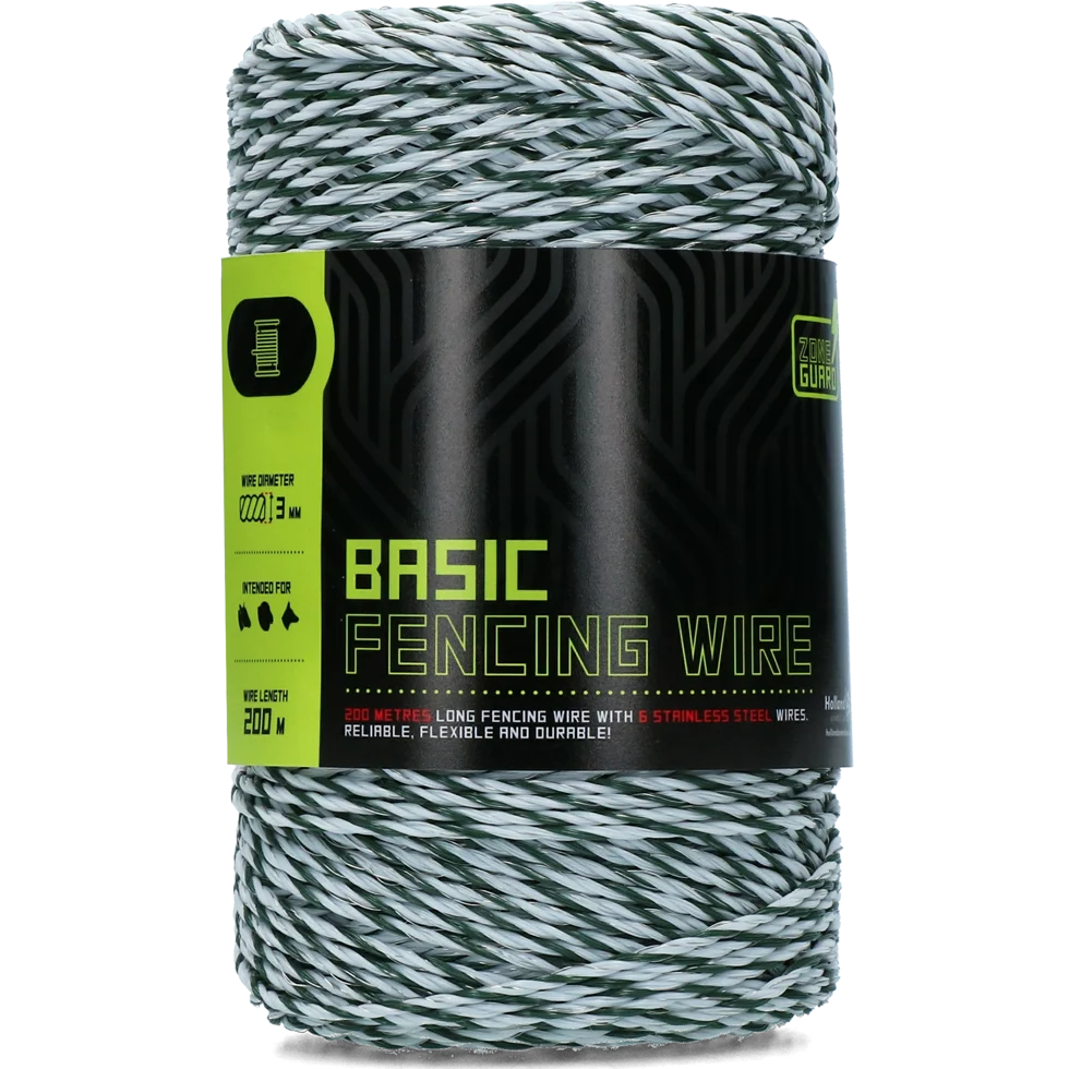 Filo per recinzione elettrica 3 mm, bianco con verde scuro, 200 m – ZoneGuard Basic - immagine 1