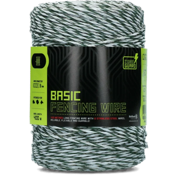 Filo per recinzione elettrica 3 mm, bianco con verde scuro, 400 m – ZoneGuard Basic