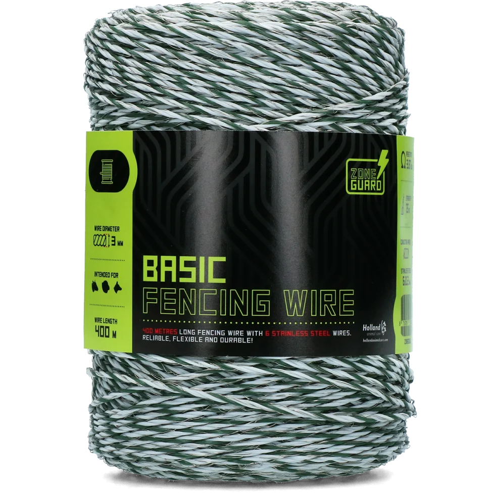 Filo per recinzione elettrica 3 mm, bianco con verde scuro, 400 m – ZoneGuard Basic - immagine 1