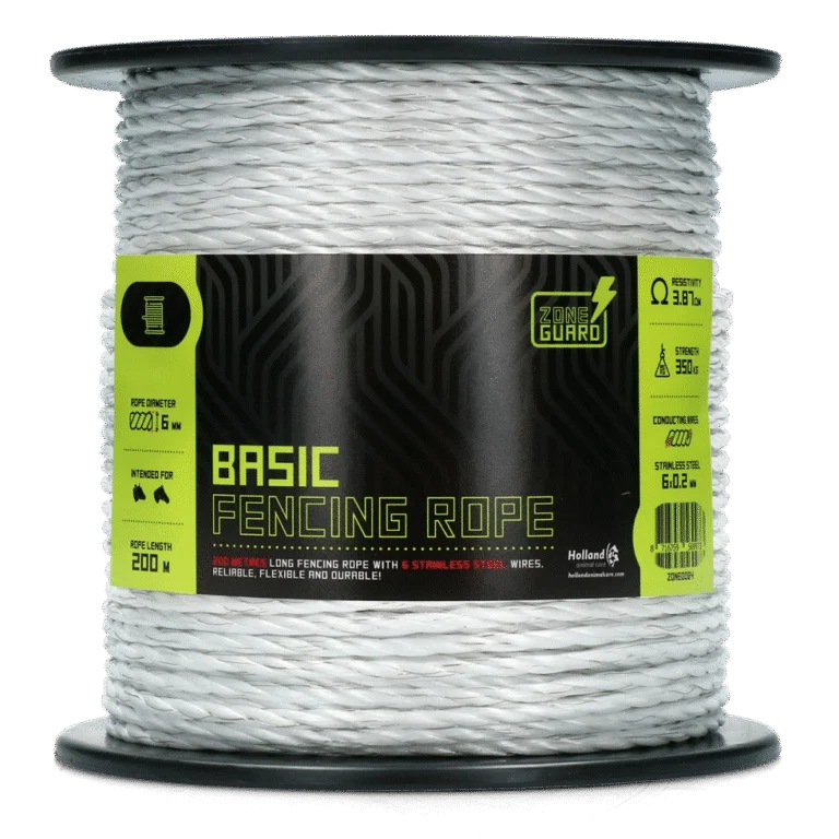 Corda elettrica 6 mm bianca con 6 fili in acciaio inox, 200 m – ZoneGuard Basic