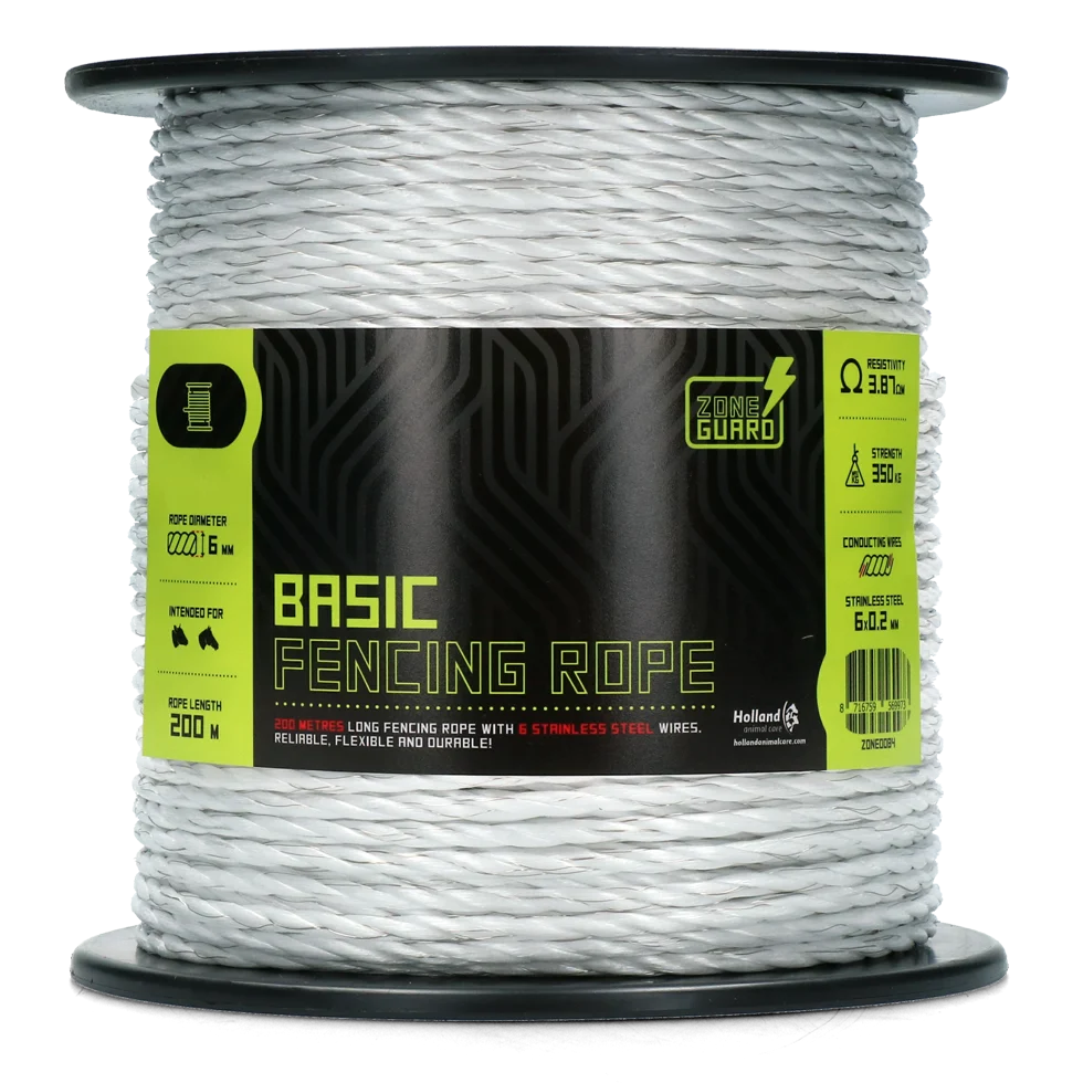 Corda elettrica 6 mm bianca con 6 fili in acciaio inox, 200 m – ZoneGuard Basic - immagine 1
