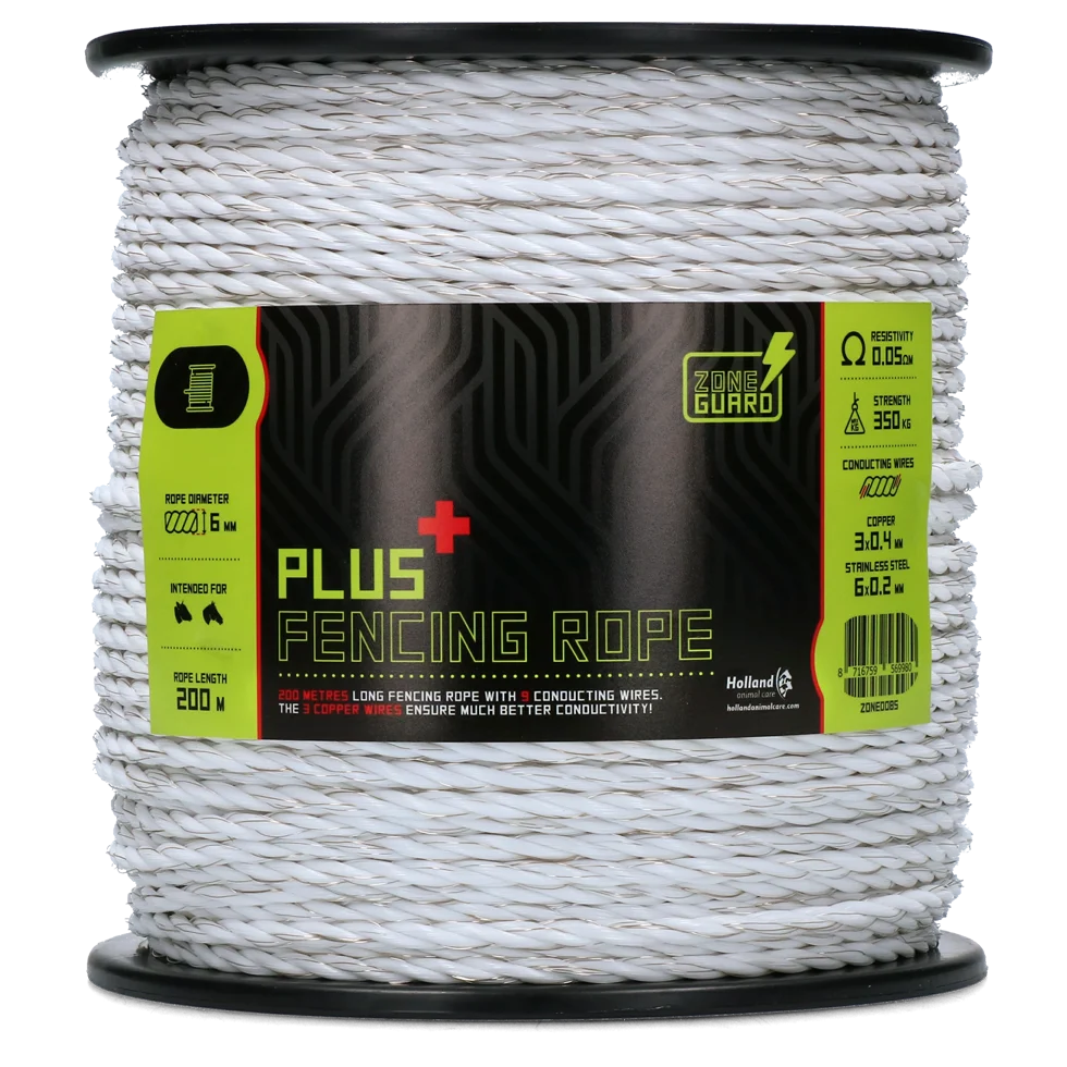 Corda elettrificata da 6 mm bianca con fili in acciaio inox e metallo leggero, 200 m – ZoneGuard Plus - immagine 1