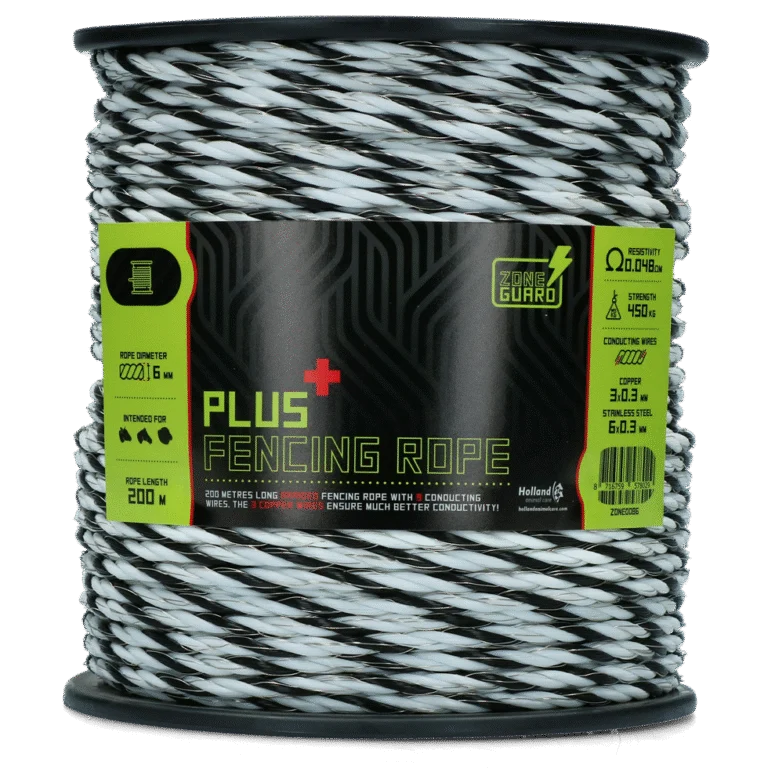 Cordino elettrico 6 mm nero e bianco con 9 conduttori, 200 m – ZoneGuard Plus