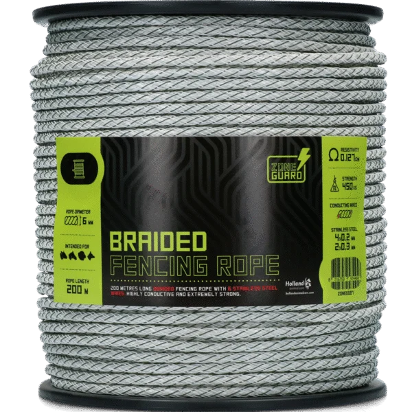 Cordino elettrificabile intrecciato 6 mm bianco e verde, 200 m – ZoneGuard Koord PLUS