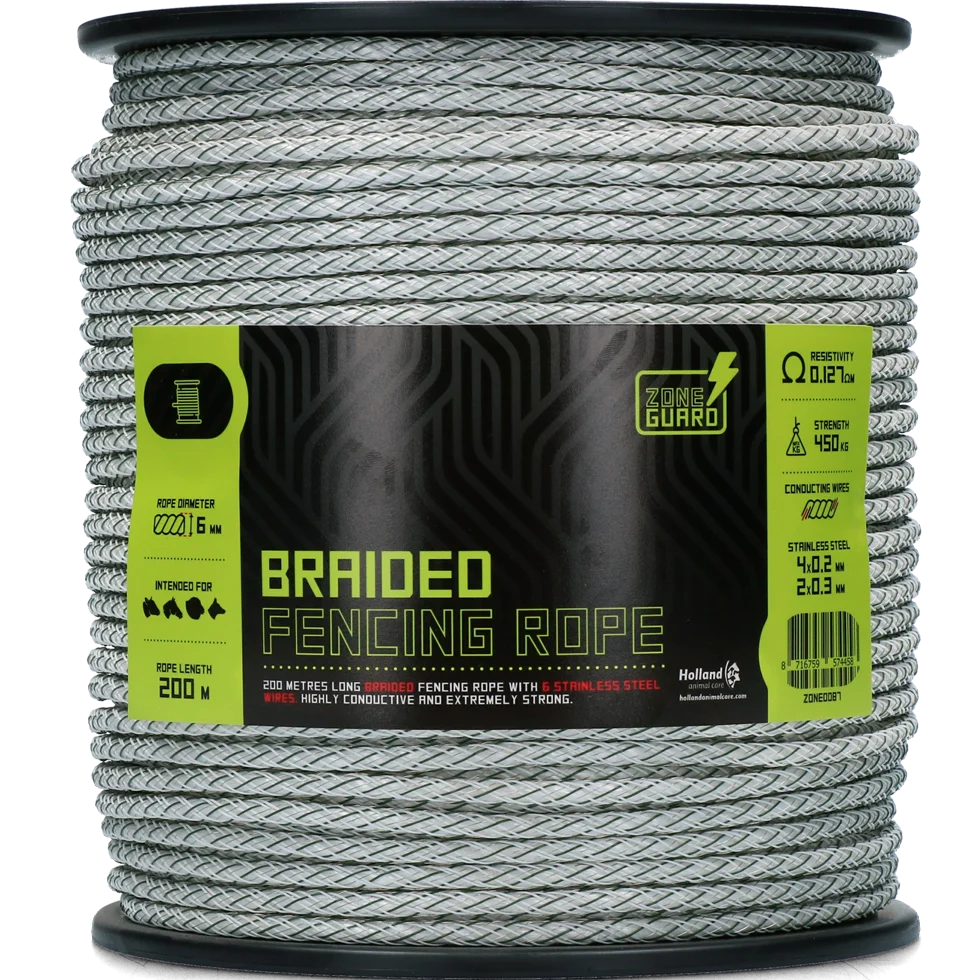 Cordino elettrificabile intrecciato 6 mm bianco e verde, 200 m – ZoneGuard Koord PLUS - immagine 1