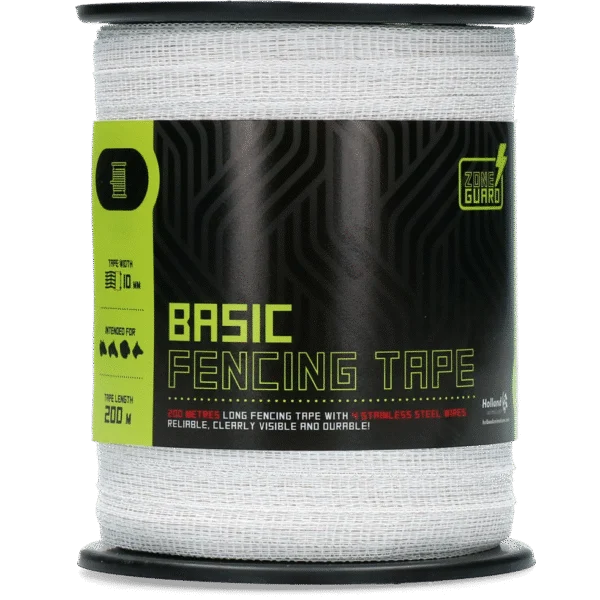 Nastro elettrificabile 10 mm Bianco con 4 fili in acciaio inossidabile, 200 m – ZoneGuard Basic