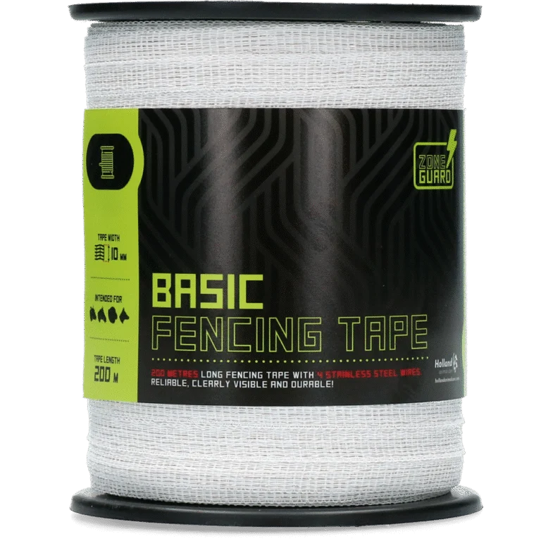 Nastro elettrificabile 10 mm Bianco con 4 fili in acciaio inossidabile, 200 m – ZoneGuard Basic