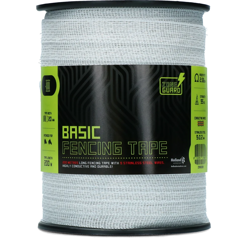 Nastro elettrificabile 20 mm bianco con 9 fili in acciaio inox, 200 m – ZoneGuard Basic - immagine 1