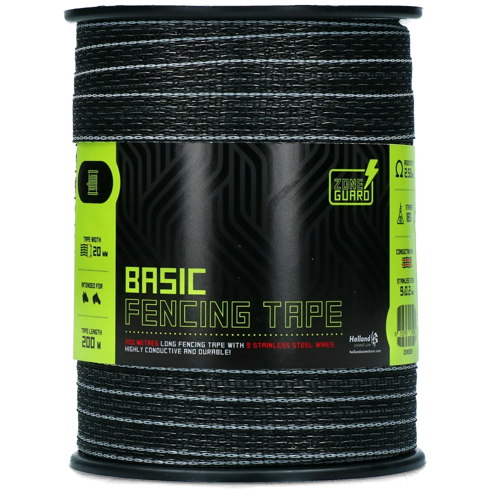 Nastro elettrico 20 mm nero con 9 fili in acciaio inox, 200 m – ZoneGuard Basic - immagine 2