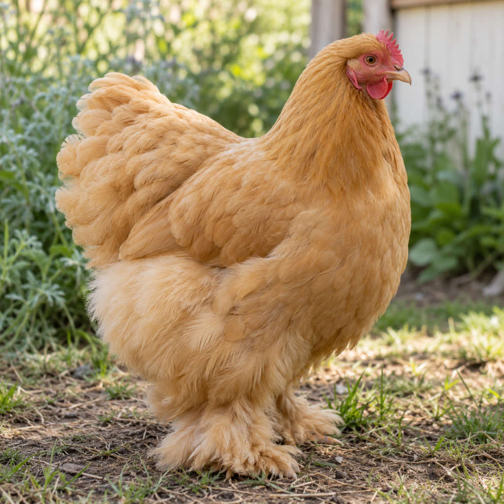 Gallina Cochin color fulvo con zampe piumate